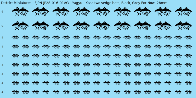 Yagyu clan mon, Black waterslide decal sheet, Grey For Now banner sizes, 28mm