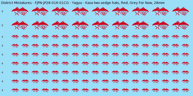 Yagyu clan mon, Red waterslide decal sheet, Grey For Now banner sizes, 28mm