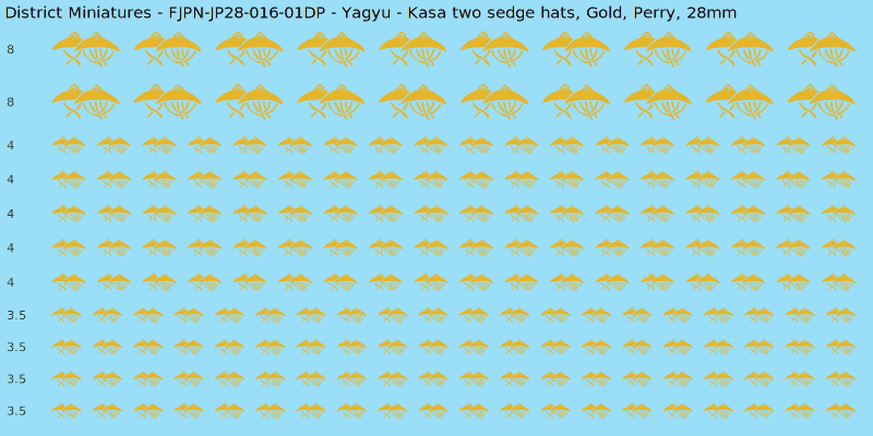 Yagyu clan mon, Yellow/Gold waterslide decal sheet, Perry banner sizes, 28mm