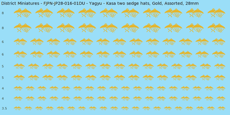 Yagyu clan mon, Yellow/Gold waterslide decal sheet, Assorted banner sizes, 28mm
