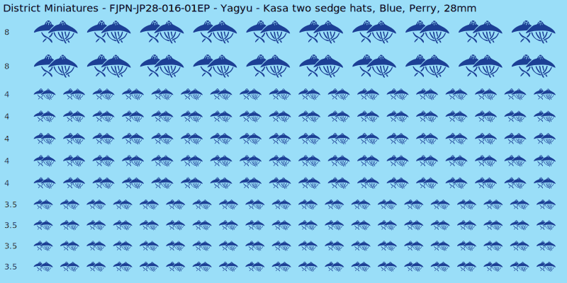 Yagyu clan mon, Blue waterslide decal sheet, Perry banner sizes, 28mm