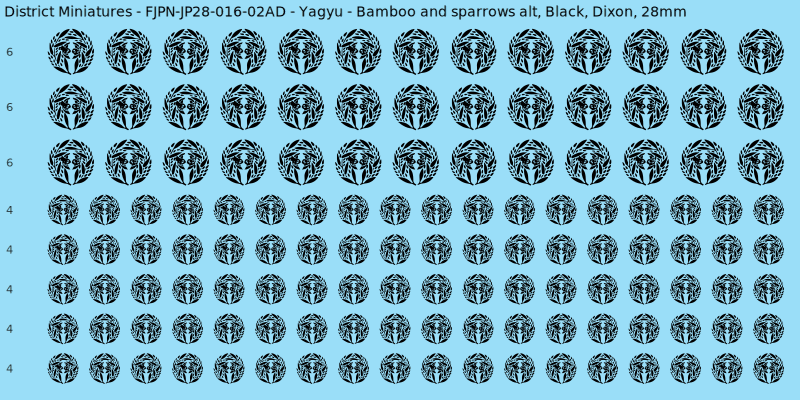 Yagyu clan mon, Black waterslide decal sheet, Dixon banner sizes, 28mm
