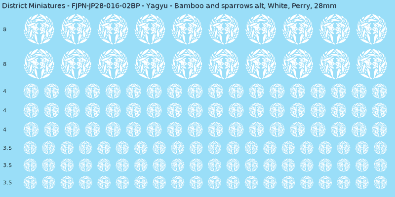 Yagyu clan mon, White waterslide decal sheet, Perry banner sizes, 28mm
