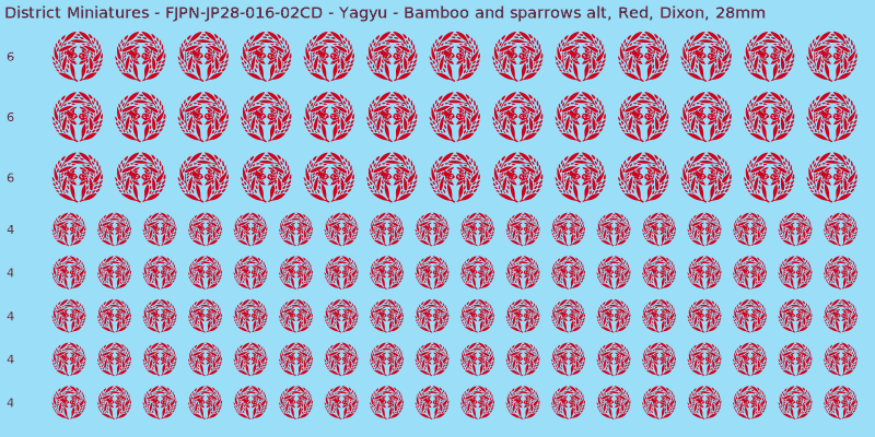 Yagyu clan mon, Red waterslide decal sheet, Dixon banner sizes, 28mm