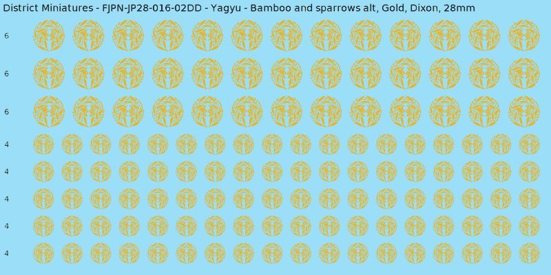 Yagyu clan mon, Yellow/Gold waterslide decal sheet, Dixon banner sizes, 28mm
