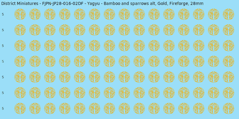 Yagyu clan mon, Yellow/Gold waterslide decal sheet, Fireforge banner sizes, 28mm