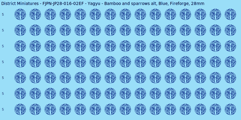 Yagyu clan mon, Blue waterslide decal sheet, Fireforge banner sizes, 28mm