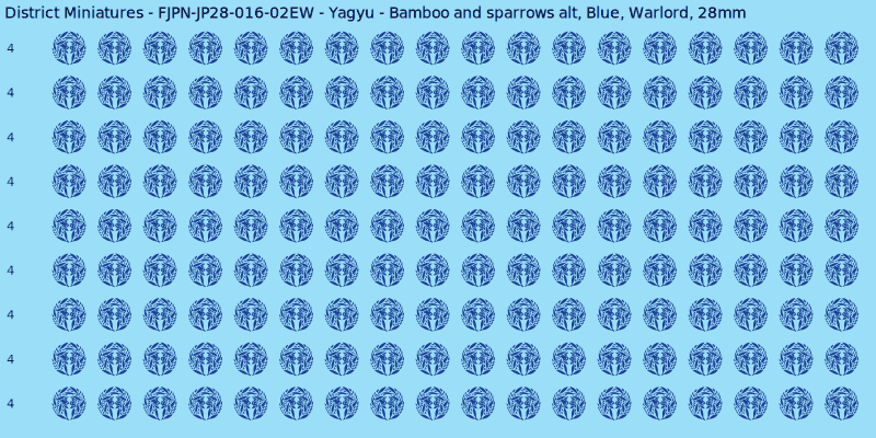 Yagyu clan mon, Blue waterslide decal sheet, Warlord banner sizes, 28mm