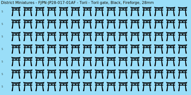 Torii clan mon, Black waterslide decal sheet, Fireforge banner sizes, 28mm