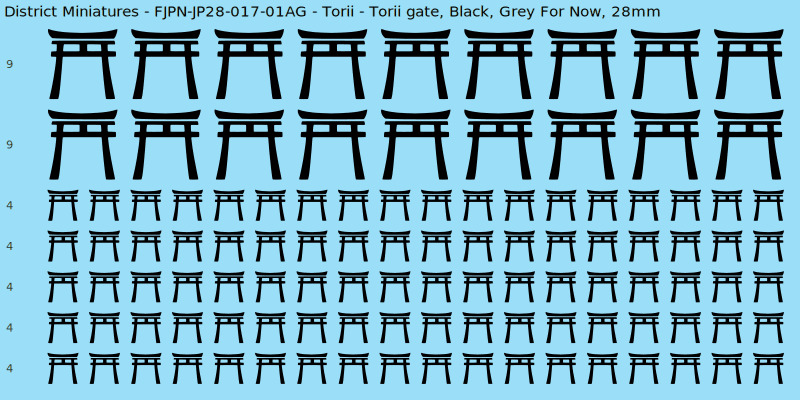 Torii clan mon, Black waterslide decal sheet, Grey For Now banner sizes, 28mm