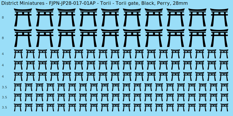 Torii clan mon, Black waterslide decal sheet, Perry banner sizes, 28mm