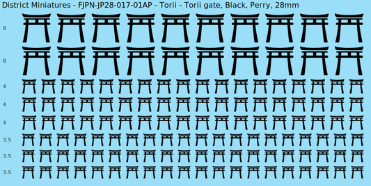 Torii clan mon, Black waterslide decal sheet, Perry banner sizes, 28mm
