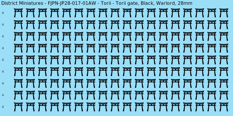 Torii clan mon, Black waterslide decal sheet, Warlord banner sizes, 28mm