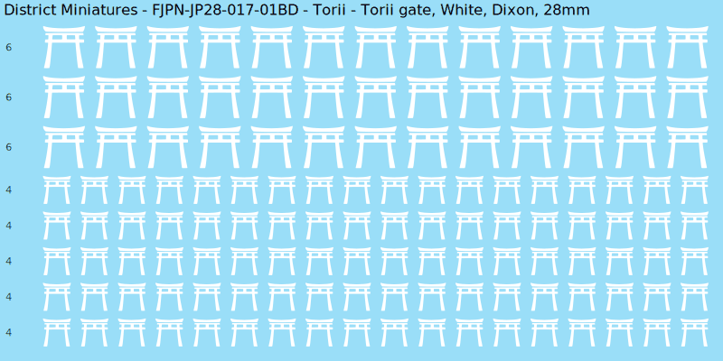 Torii clan mon, White waterslide decal sheet, Dixon banner sizes, 28mm