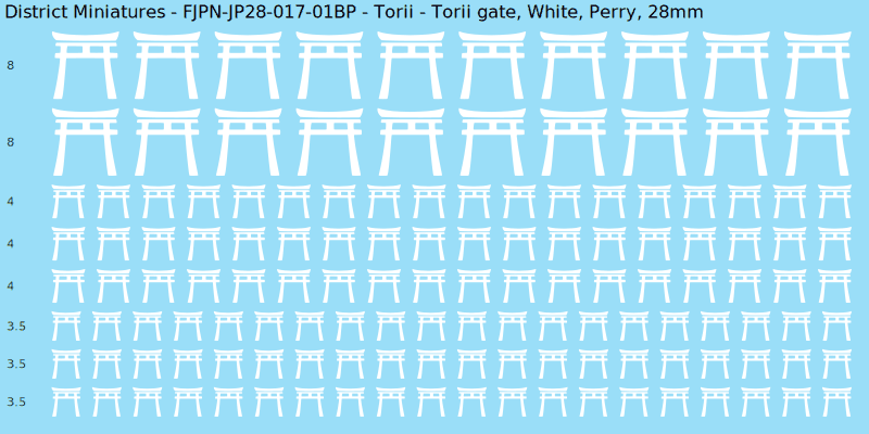 Torii clan mon, White waterslide decal sheet, Perry banner sizes, 28mm
