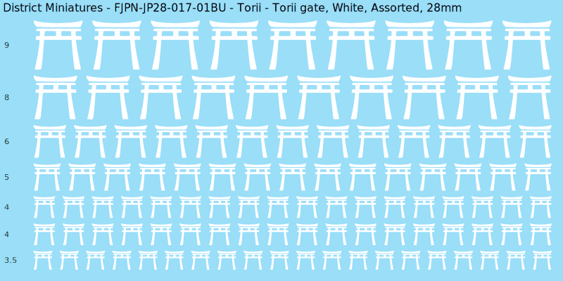 Torii clan mon, White waterslide decal sheet, Assorted banner sizes, 28mm