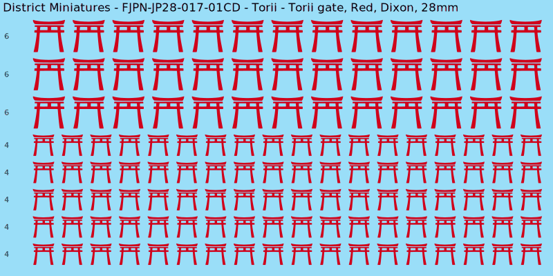 Torii clan mon, Red waterslide decal sheet, Dixon banner sizes, 28mm