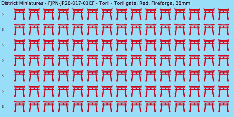 Torii clan mon, Red waterslide decal sheet, Fireforge banner sizes, 28mm