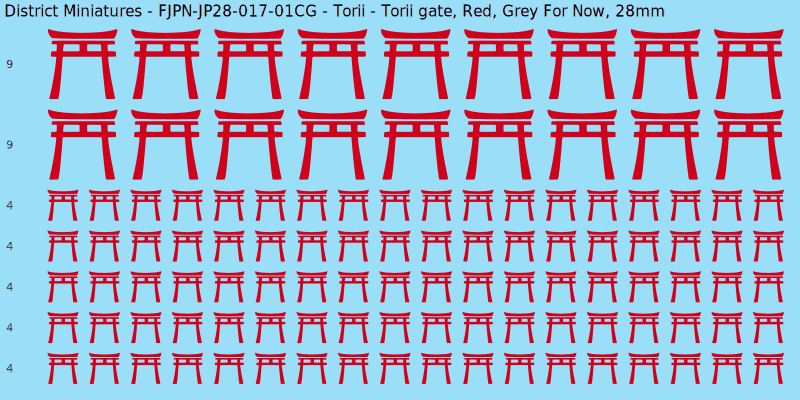 Torii clan mon, Red waterslide decal sheet, Grey For Now banner sizes, 28mm