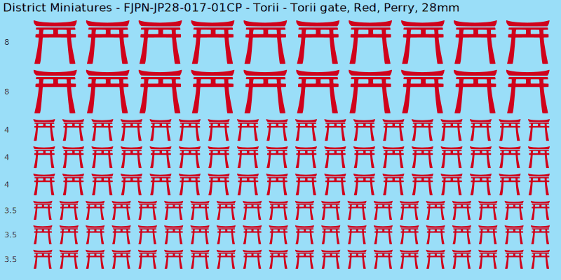 Torii clan mon, Red waterslide decal sheet, Perry banner sizes, 28mm