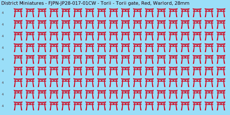 Torii clan mon, Red waterslide decal sheet, Warlord banner sizes, 28mm