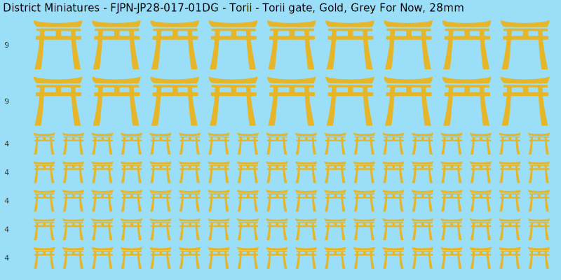 Torii clan mon, Yellow/Gold waterslide decal sheet, Grey For Now banner sizes, 28mm