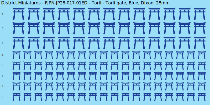 Torii clan mon, Blue waterslide decal sheet, Dixon banner sizes, 28mm