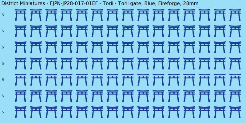 Torii clan mon, Blue waterslide decal sheet, Fireforge banner sizes, 28mm