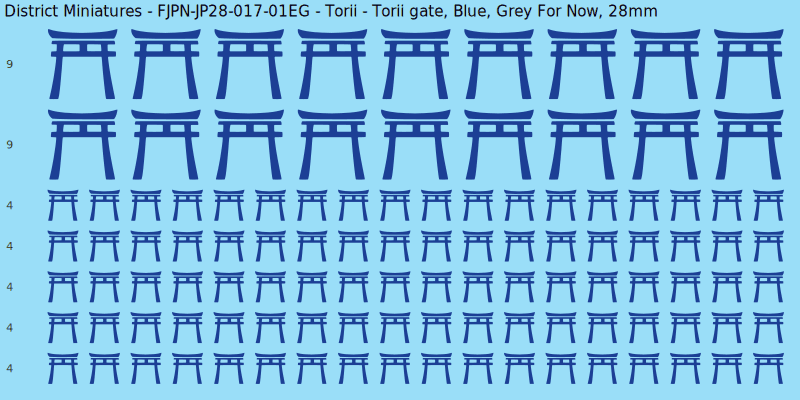Torii clan mon, Blue waterslide decal sheet, Grey For Now banner sizes, 28mm