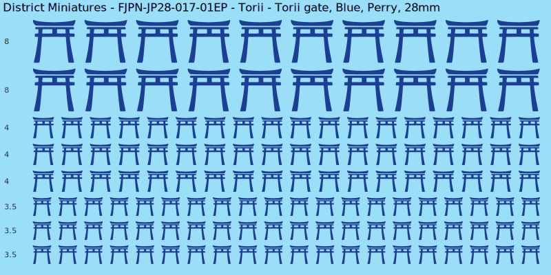 Torii clan mon, Blue waterslide decal sheet, Perry banner sizes, 28mm