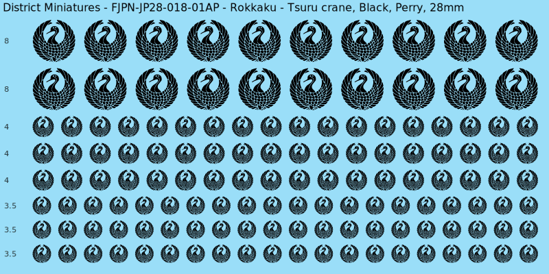 Rokkaku clan mon, Black waterslide decal sheet, Perry banner sizes, 28mm