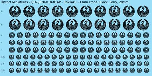 Rokkaku clan mon, Black waterslide decal sheet, Perry banner sizes, 28mm