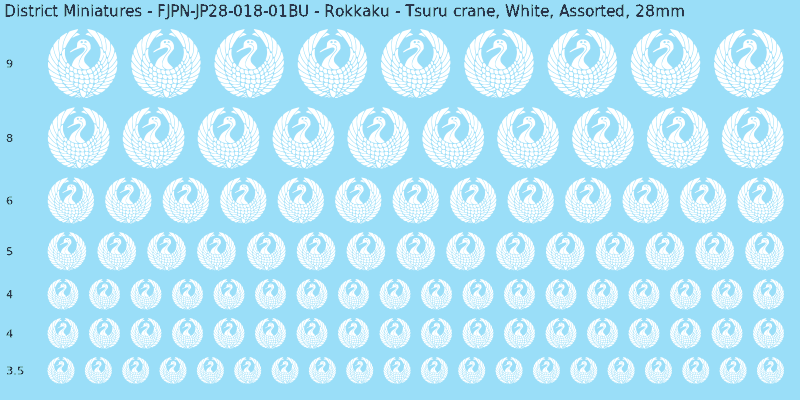 Rokkaku clan mon, White waterslide decal sheet, Assorted banner sizes, 28mm
