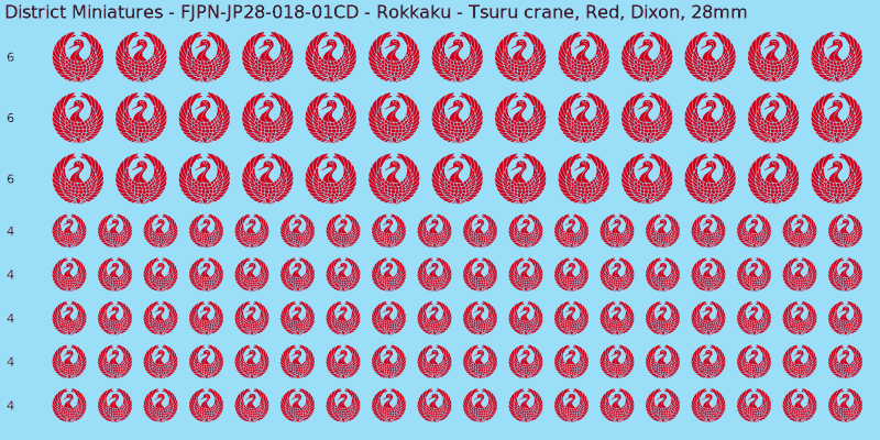 Rokkaku clan mon, Red waterslide decal sheet, Dixon banner sizes, 28mm