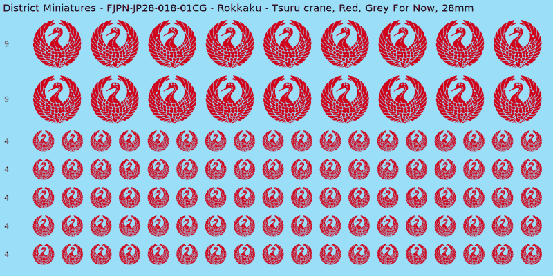 Rokkaku clan mon, Red waterslide decal sheet, Grey For Now banner sizes, 28mm