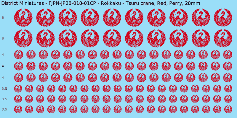 Rokkaku clan mon, Red waterslide decal sheet, Perry banner sizes, 28mm