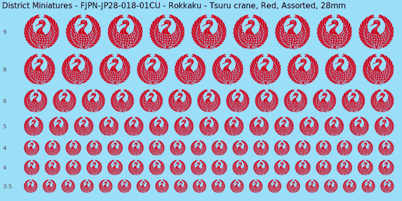 Rokkaku clan mon, Red waterslide decal sheet, Assorted banner sizes, 28mm
