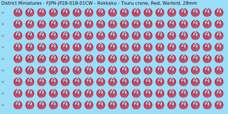 Rokkaku clan mon, Red waterslide decal sheet, Warlord banner sizes, 28mm