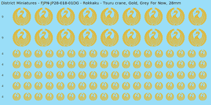 Rokkaku clan mon, Yellow/Gold waterslide decal sheet, Grey For Now banner sizes, 28mm