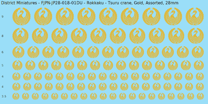 Rokkaku clan mon, Yellow/Gold waterslide decal sheet, Assorted banner sizes, 28mm