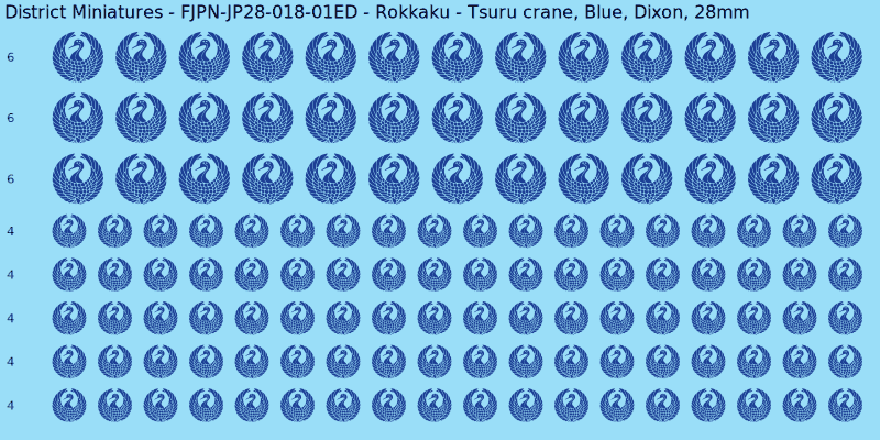 Rokkaku clan mon, Blue waterslide decal sheet, Dixon banner sizes, 28mm