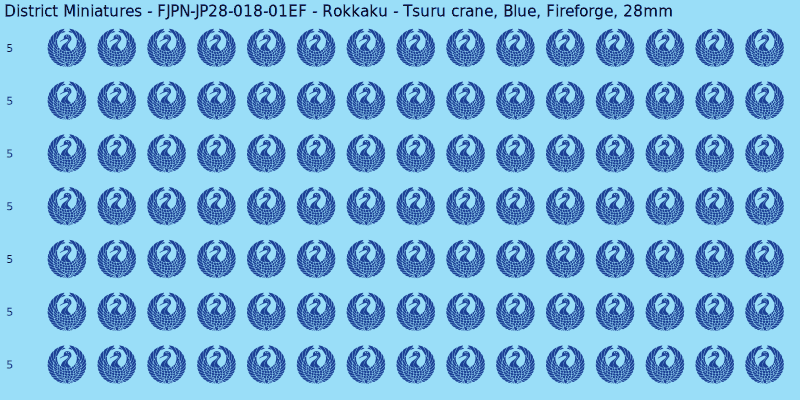 Rokkaku clan mon, Blue waterslide decal sheet, Fireforge banner sizes, 28mm