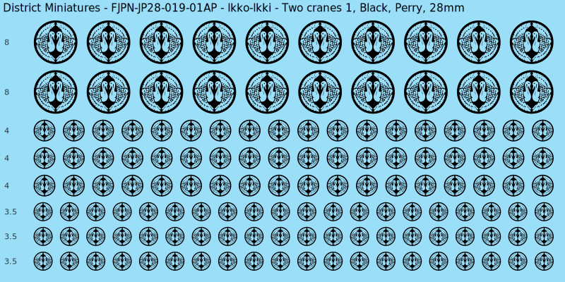 Ikko-Ikki clan mon, Black waterslide decal sheet, Perry banner sizes, 28mm
