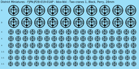 Ikko-Ikki clan mon, Black waterslide decal sheet, Perry banner sizes, 28mm