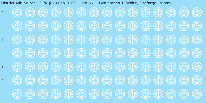 Ikko-Ikki clan mon, White waterslide decal sheet, Fireforge banner sizes, 28mm