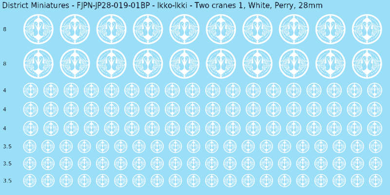 Ikko-Ikki clan mon, White waterslide decal sheet, Perry banner sizes, 28mm