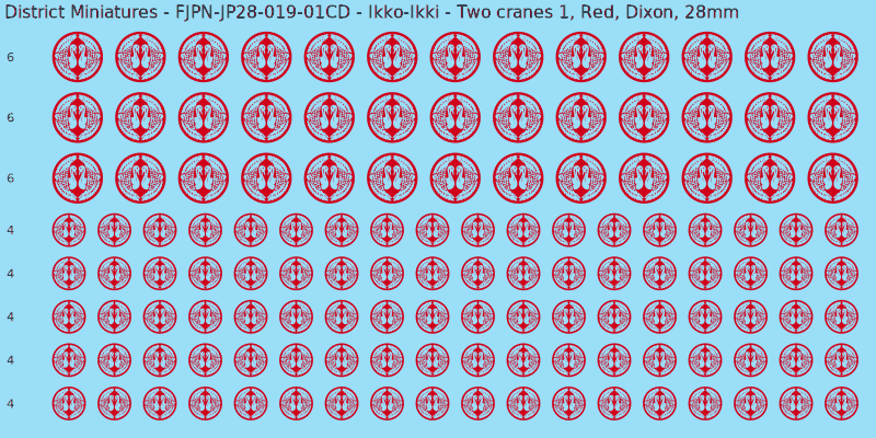 Ikko-Ikki clan mon, Red waterslide decal sheet, Dixon banner sizes, 28mm