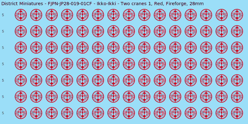 Ikko-Ikki clan mon, Red waterslide decal sheet, Fireforge banner sizes, 28mm