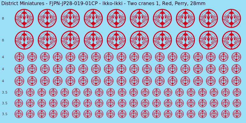 Ikko-Ikki clan mon, Red waterslide decal sheet, Perry banner sizes, 28mm