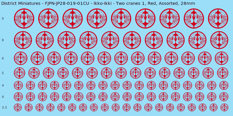Ikko-Ikki clan mon, Red waterslide decal sheet, Assorted banner sizes, 28mm
